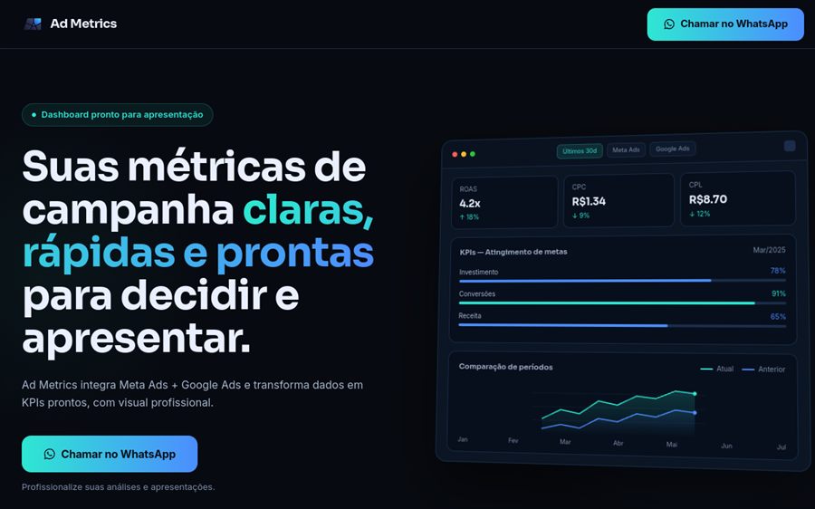 Prévia do site AdMetrics